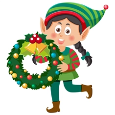 Christmas Decoration Elf with Christmas Wreath Transparent Sticker